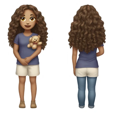 Lightskin girl with long wavy hair holding a teddy bear sticker