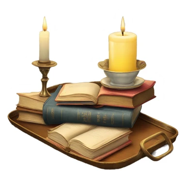 vintage tray with books and candle sticker