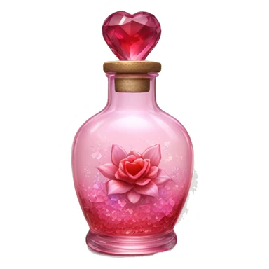 Antique oil heart bottle made of crystal glass of all gentle colors of the red and pink, a living flower fairy sits at the bottom of the bottle sticker