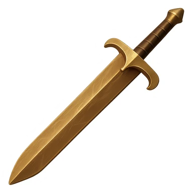 Make the greatsword look more metallic and bronze, with a shiny bronze finish and visible wear and scratches. Remove any gems. The style should resemble emoji style with a transparent background. sticker