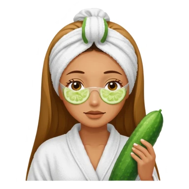 woman at the spa with cucumbers slices covering her eyes and tan skin tone with towel completely covering hair and robe on sticker