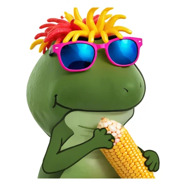 Corn with curly hair on its head sticker