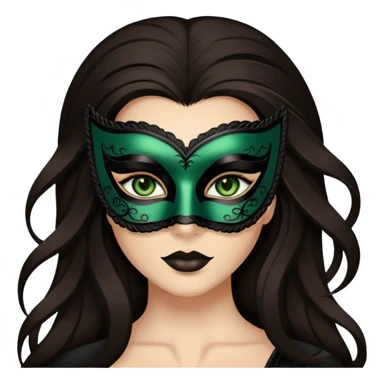 Greeneyed Woman hair with Long Dark brown hair wearing Black venetian mask sticker