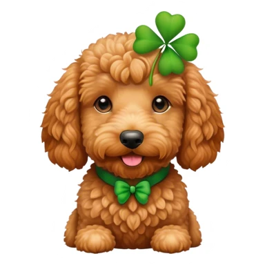 Red golden doodle with green clover  sticker