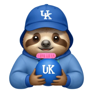 Sloth with a blue ball cap and UK for university of Kentucky  sticker
