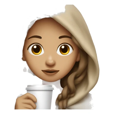 Girl with coffee dark blond hair, light skin Snuggled up in a blanket  sticker