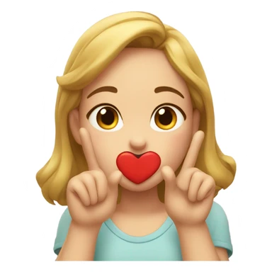 Girl winking while blowing a kiss holding her hands in a heart sticker