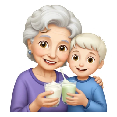 grandmother offering yogurt to grandson sticker