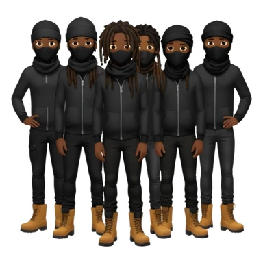 Group of African American men with dreadlocks wearing black ski masks covering their face wearing black skinny jeans and black timberland boots sticker