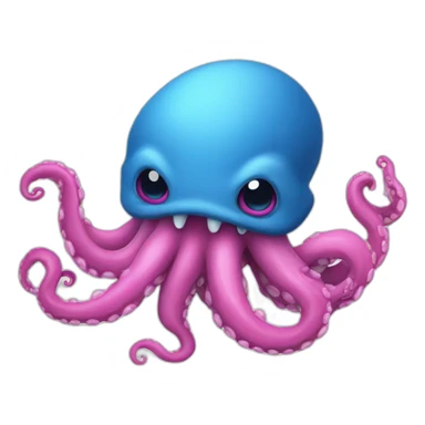 a blue kraken fighting  has another pink kraken sticker