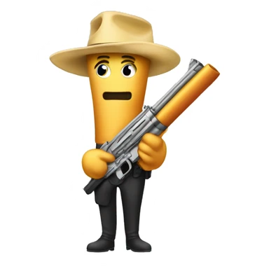 A rigatoni noodle holding a gun sticker