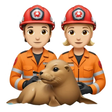 Rescue workers with helmets saving sea lion sticker