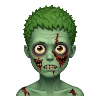 Zombie boy with green skin and short curly hair with bruises on his jaw sticker
