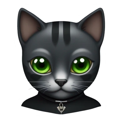 Black British cat with white stripes and green eyes with Batman’s wings sticker
