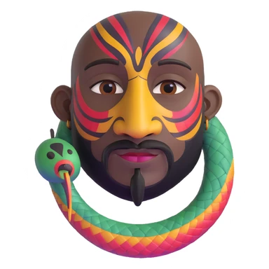 Oxumarê, African rainbow serpent deity with human face, having a small goatee beard and a mole on the left side below the lip sticker