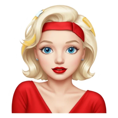 Marilyn Monroe with blue eyes, platinum blonde hair, red outfit sticker