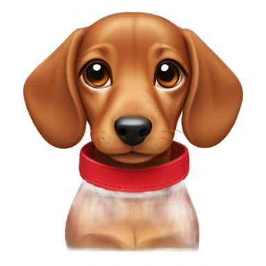 Ginger daschund puppy with red collar sticker