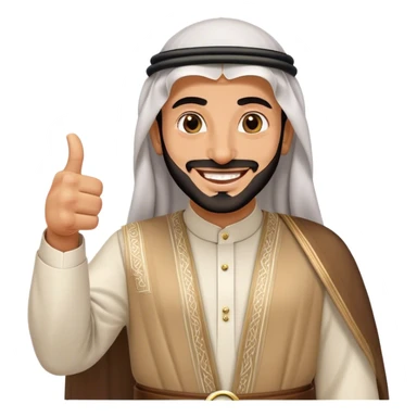 Arab Saudi man in traditional attire with an agal, smiling happily and giving a big thumbs-up sticker