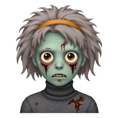 brown fluffy haired grey zombie with turtleneck sweater and hair band sticker