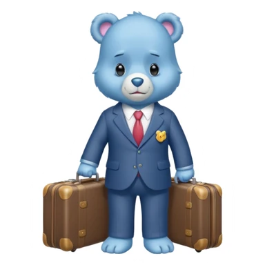 Care bear with a suit and a suitcase sad in the metro sticker