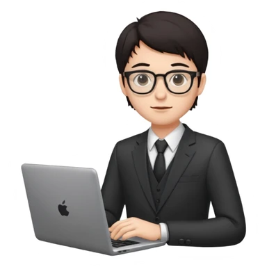 un estudiante con lentes y su laptop CON TERNO Y CABELLO NEGRO sticker