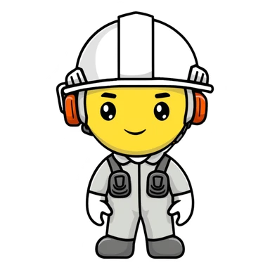 Male oil rig worker in uniform and helmet with safety gear, minimalist design with soft gradients in sky blue, teal green, white, and light gray sticker