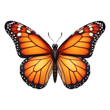 Cinematic Realistic Noble monarch Butterfly Portrait Emoji, Poised and elegant, with delicate, translucent wings rendered in rich ruby and scarlet hues, a slender, graceful body with intricately detailed textures, and soft, reflective eyes, illuminated by natural light, high shine, intelligent and regal, styled with an air of refined natural splendor, focused and attentive, soft glowing outline, capturing the essence of a watchful and confident monarch butterfly that appears to emerge majestically from the screen! sticker