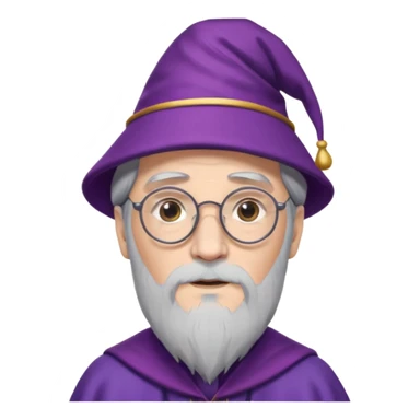 dumbledore grey hair, wear glasses, purple magic hat sticker