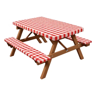  A cute picnic table with Gingham plaid print table cloth, isolated, hyperrealistic. 4k hd professional quality  sticker