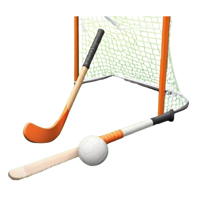 A field hockey stick and ball on a vibrant green grass field, with goalposts and clear field markings in the background. The scene emphasizes the bright, lush grass, highlighting the fast-paced and strategic nature of hockey on a well-maintained pitch. sticker