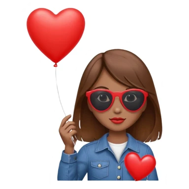 brown hair girl with sun glasses holding red heart balloon sticker