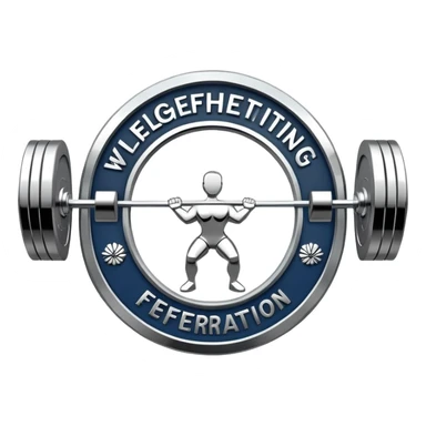 An emblem representing the World Weightlifting Federation with a stylized barbell and global elements. Bold text and clean lines symbolize strength, unity, and competition. Modern, dynamic design with a transparent background. sticker