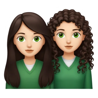 Two besties: 1: long ironed straight darkbrown hair, green eyes 2: long curly darkbrown hair, brown eyes sticker