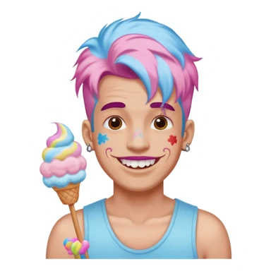 happy colorful haired man made out of cotton candy with braces and tattoos and just face not holting anything sticker