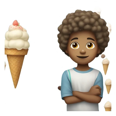 Light skin color fat boy nine years old with a small Afro eating ice cream   sticker