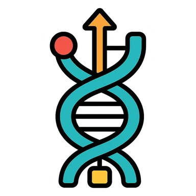 Cybernetic DNA helix, simplified and geometric, echoing the USB symbol, tech logo feel sticker