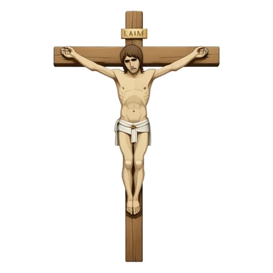 Crucified Liam Gallagher in the style of Jesus full body on cross sticker