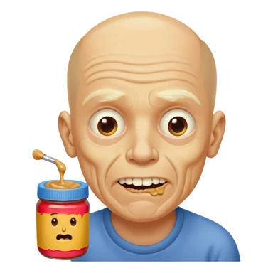 White man, barely any hair, lots and lots of wrinkles, bad yellow teeth, and peanut butter. Cerebral palsy sticker