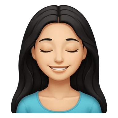 a happy woman smile, close eyes with long black hair sticker