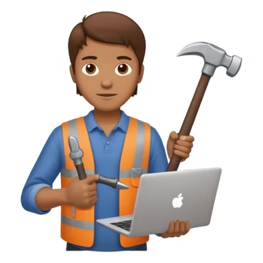 Brown haired man holding a laptop computer in one hand and a hammer in the other hand  sticker