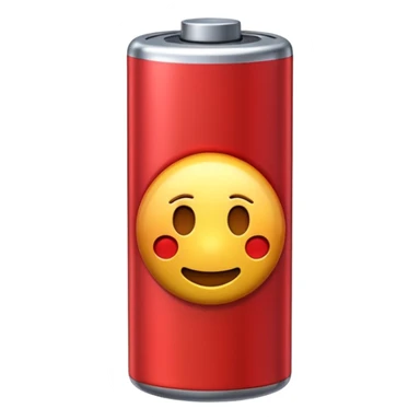 minimal iPhone style emoji of a nearly depleted battery with a red warning bar and shiny 3D effect sticker