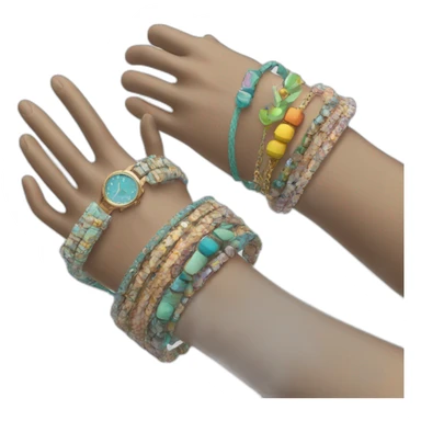manikin hand with a stack of bracelets on wrist sticker