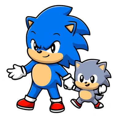 Sonic the Hedgehog, baby Sonic, and Silver the Hedgehog holding hands together sticker