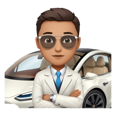 White tesla model 3 with a cool physician with sunglasses next to it sticker