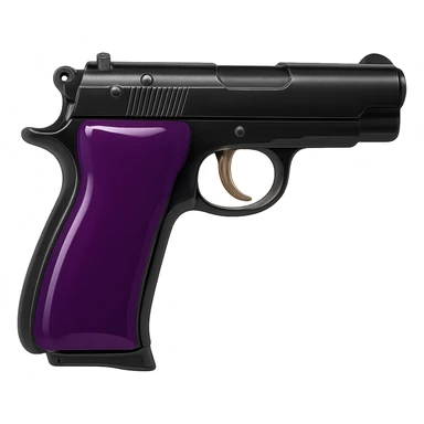 Remove the heart shape and motifs from the photorealistic purple pistol, making it a standard realistic pistol with a glossy finish on a white background. Maintain photorealistic style with a glossy finish and clean white background. sticker