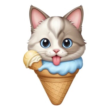 Munchkin Cat with blue-grey eyes licking a Vanilla Ice Cream Cone. sticker