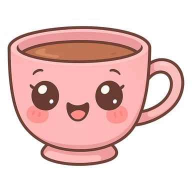 a cute pink teacup, original design, big eyes, blushing cheeks, joyful sticker
