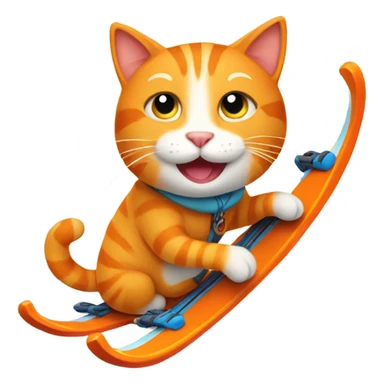Happy Orange cat with skis sticker