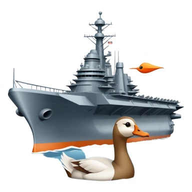 A battleship aircraft carrier hybrid with a goose head instead of the front command tower, with orange beak sticker