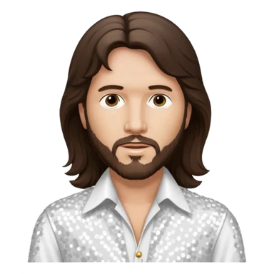 Barry Gibb from Bee Gees with long dark brown hair, white sequin outfit  sticker